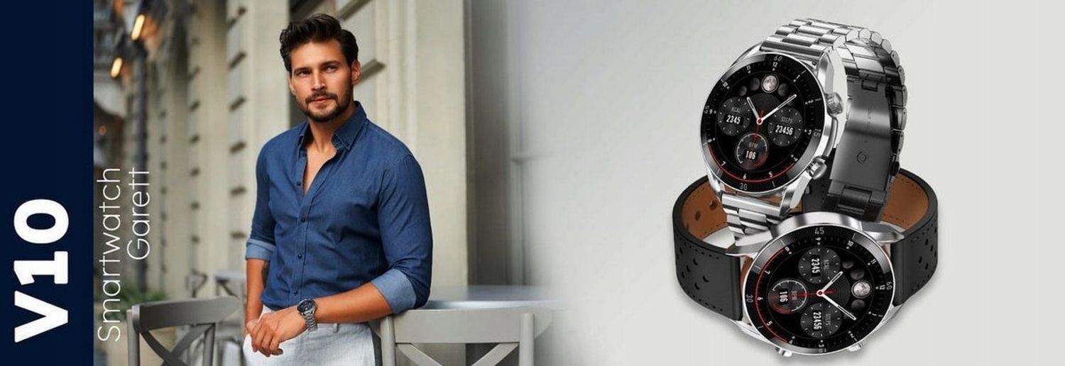 Smartwatch męski Garett V10 srebrny stalowy. Smartwatch męski Garett. Zegarek męski Garett. Męski zegarek z bluetooth. Męski zegarek smartwatch z rozmowami. Zegarek z funkcjami sportowymi. Zegarek męski na bransolecie Garett idealny na preze.jpg